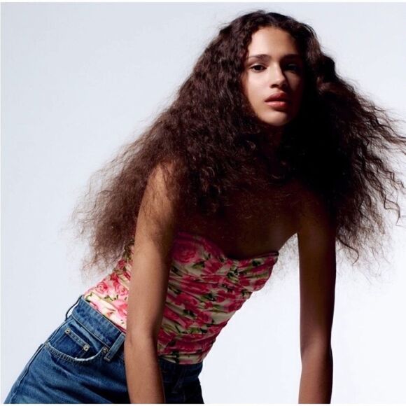 NWT Zara Blogger’s Favorite Floral Draped Sweetheart Neckline Strapless Bodysuit - Picture 5 of 16